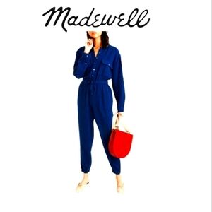 Madewell l/s royal blue 100% cotton jumpsuit pantsuit boilersuit office size 2